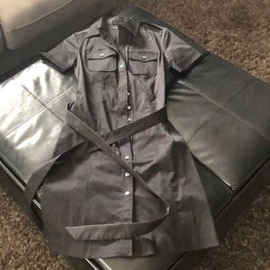 Black button up shirt dress with tie